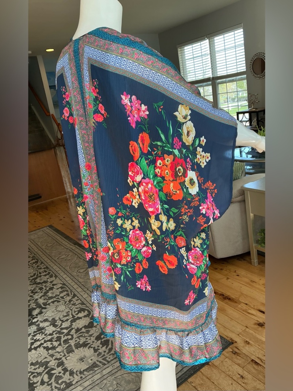 Umgee Fairy Draped Ruffle Trim Kimono Wrap Floral Hippie Relaxed Size M/L - Picture 13 of 13